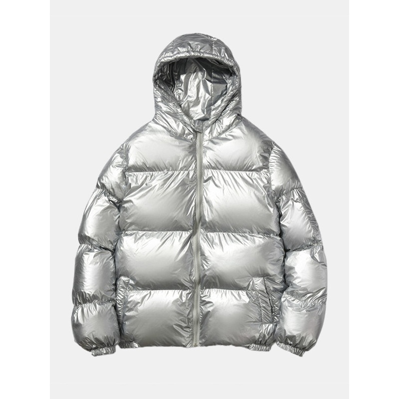 Mens Reflective Hooded Zip-Up Long Sleeve Cozy Down Jacket With Pocket