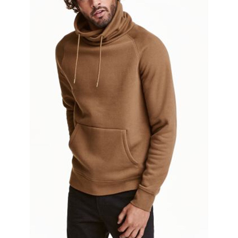 Mens Solid High Drawstring Neck Kangaroo Pocket Pullover Sweatshirts