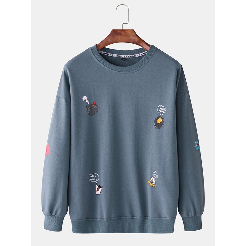 Mens Spring Crew Neck Grattifi Pattern Long Sleeve Casual Sweatshirt