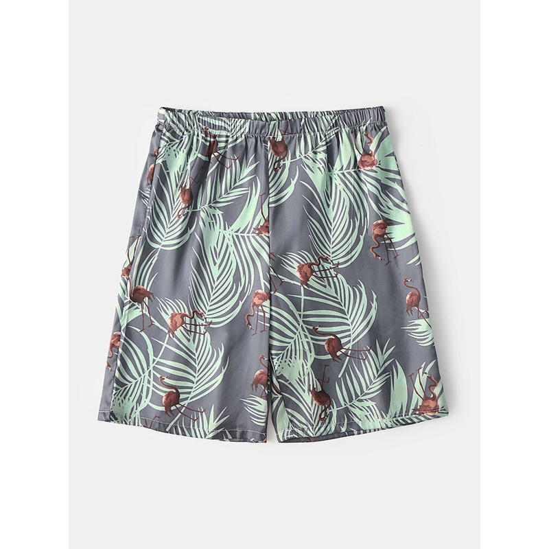 Mens Tropical Leaves & Flamingo Print Home Thin Casual Pajama Shorts