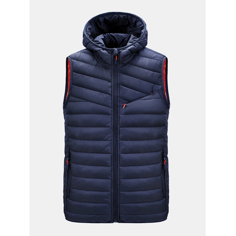 Mens Warm Solid Color Zipper Pocket Solid Color Sleeveless Hooded Padded Gilet Vests