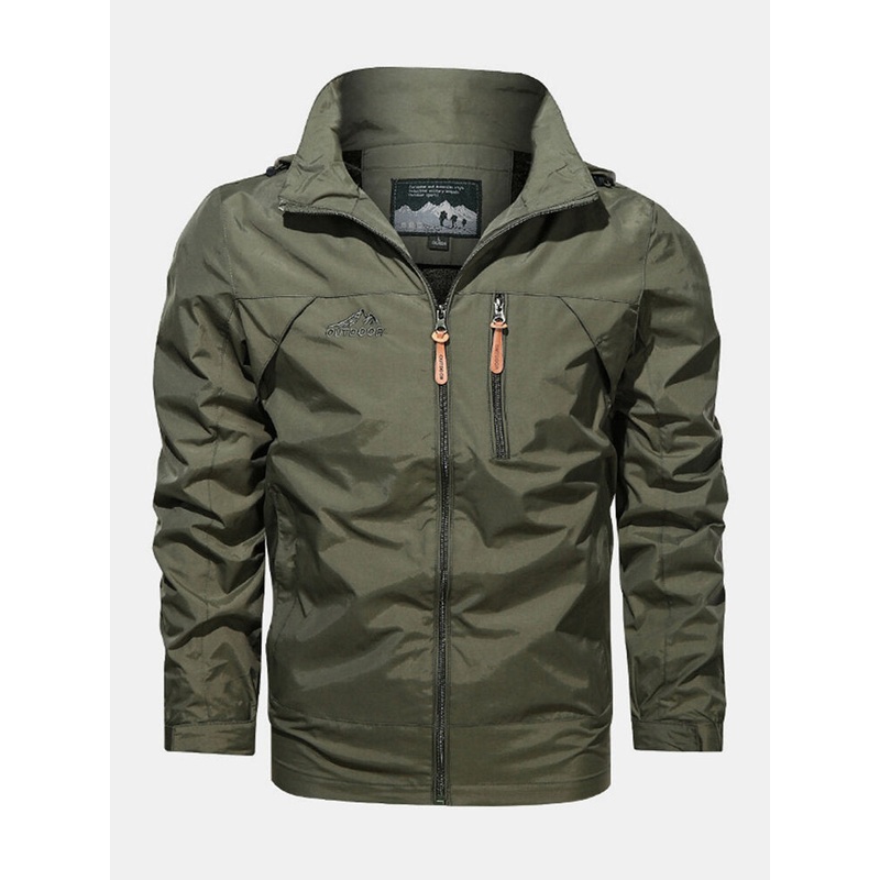 Mens Windproof Multi Pocket Windproof Waterproof Zipper Hooded Jacket