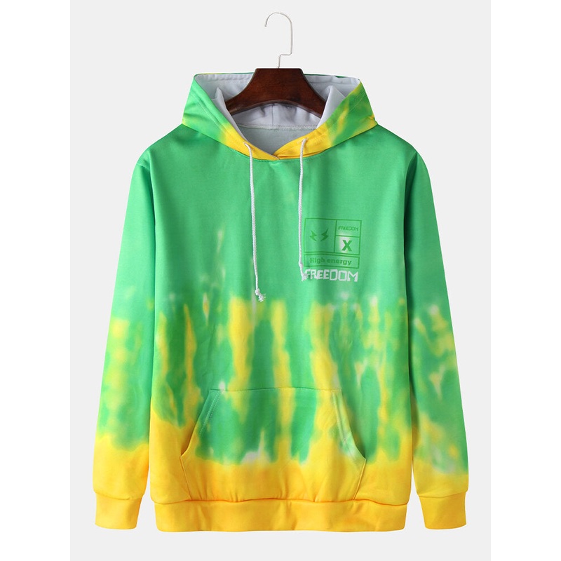 Tie Dye Letter Print Kangaroo Pocket Long Sleeve Deign Hoodies For Men