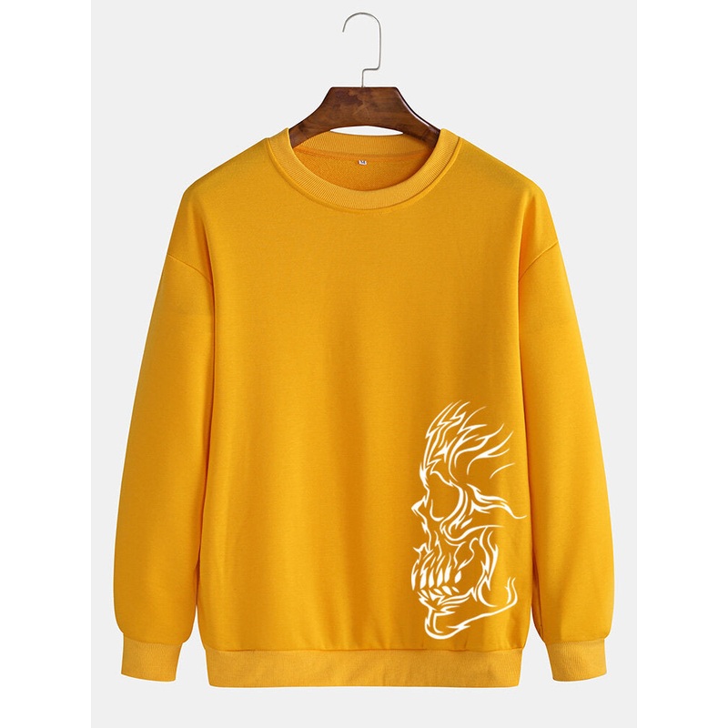 Halloween Mens Design Abstract Skeleton Print Pullover Long Sleeve Sweatshirts