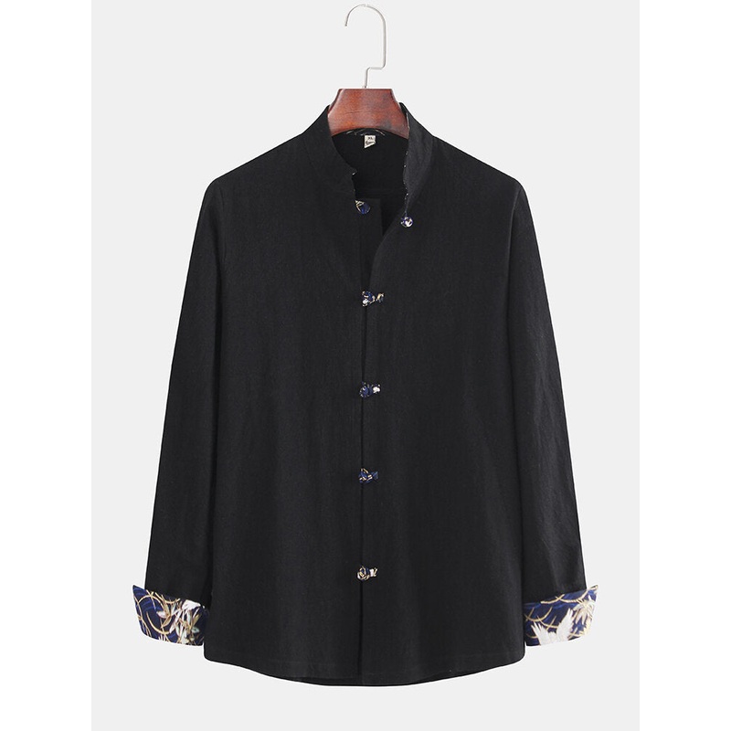 Men’s New Chinese Style Large Size Disc Buckle Long Sleeve Loose Retro Hanfu Shirts