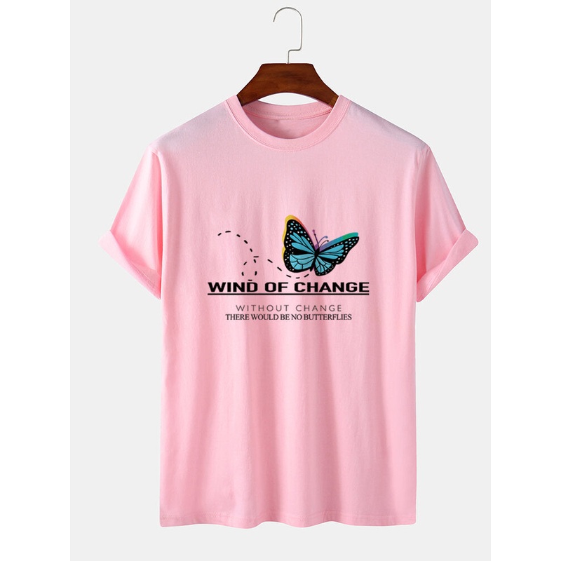 Mens 100% Cotton Butterfly & Letter Pattern Short Sleeve T-Shirts