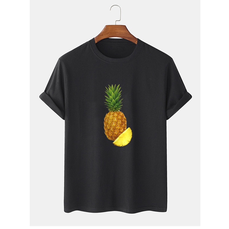 Mens 100% Cotton Pineapple Print Crew Neck Short Sleeve T-Shirts