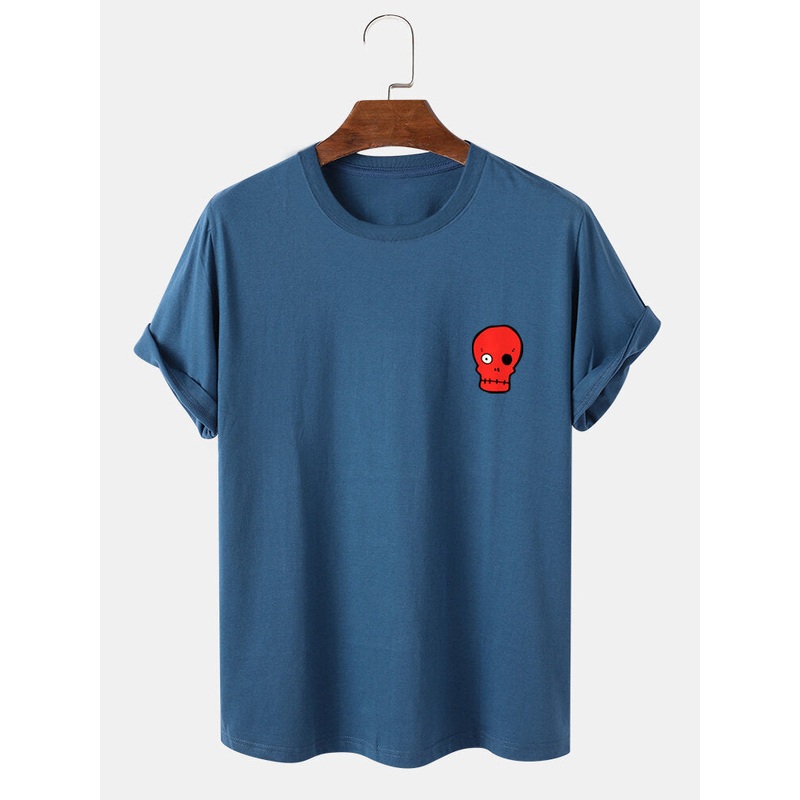 Mens 100% Cotton Skeleton Cartoon Round Neck Casual T-Shirts