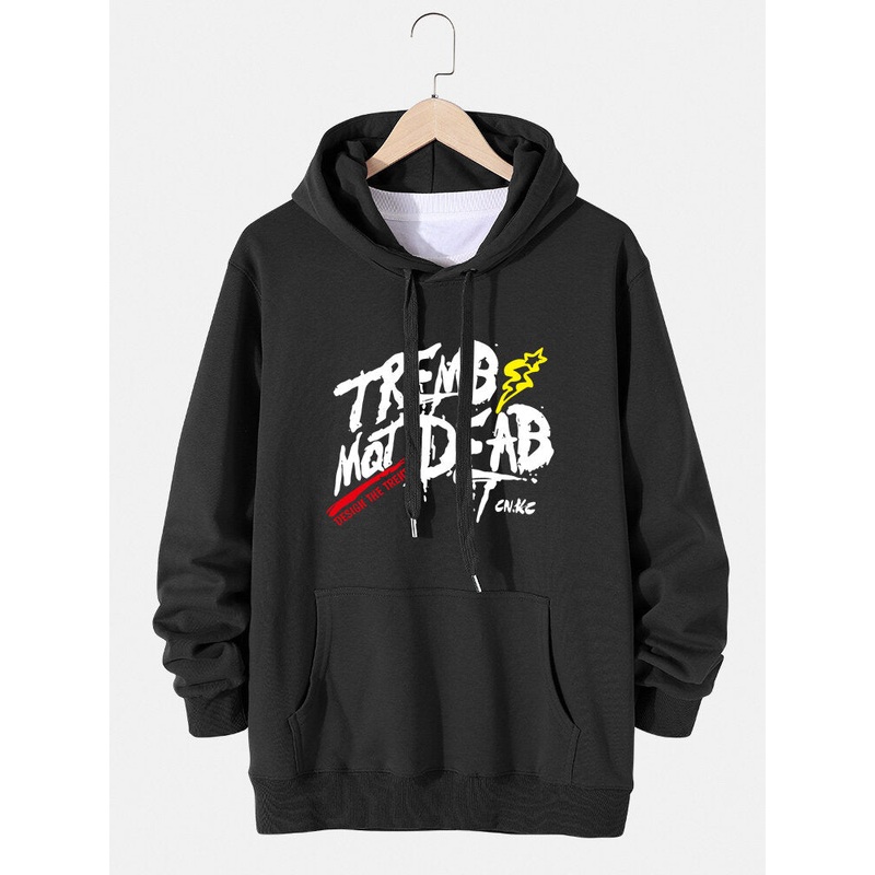 Mens Art Letter Printed Cotton Kangaroo Pocket Drawstring Hoodies