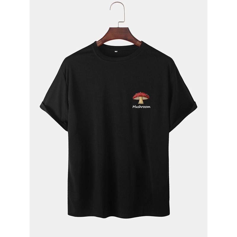 Mens Cartoon Mushroom Print Community Spirit Cotton Casual Short Sleeve T-Shirts