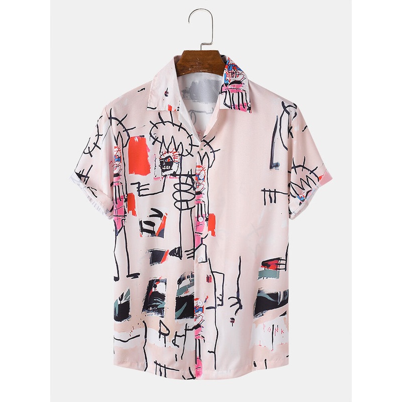 Mens Casual Graffiti Pattern Short Sleeve Shirts