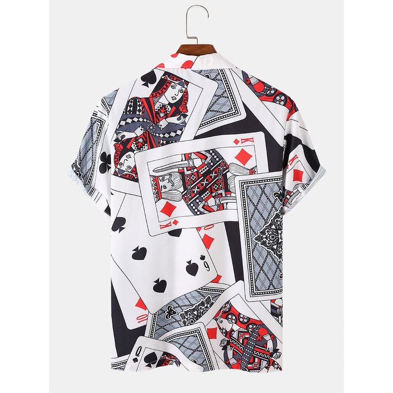 Mens Causal Poker Graphics Chest Pocket Short Sleeve Shirts