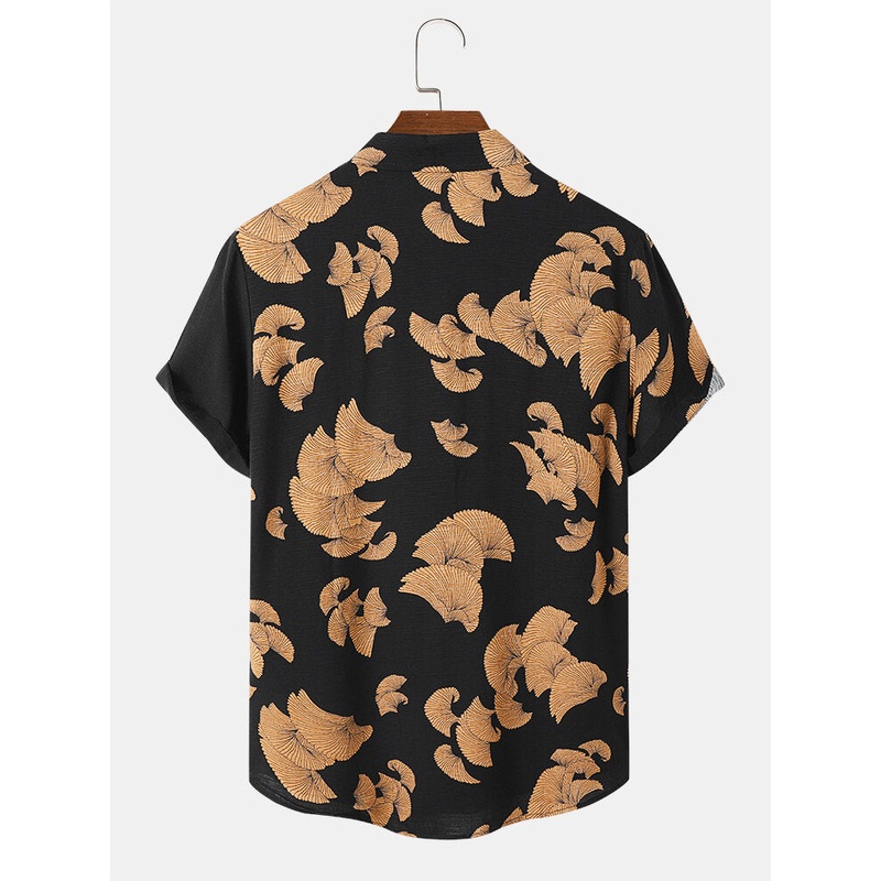 Mens Contrast Print Patchwork Button Up Short Sleeve Shirts