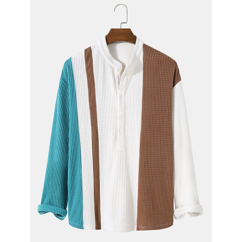 Mens Corduroy Color Block Long Sleeve Shirts