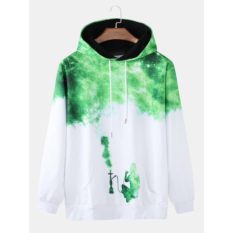 Mens Funny Galaxy Starry Sky Print Drawstring Pullover Hoodies