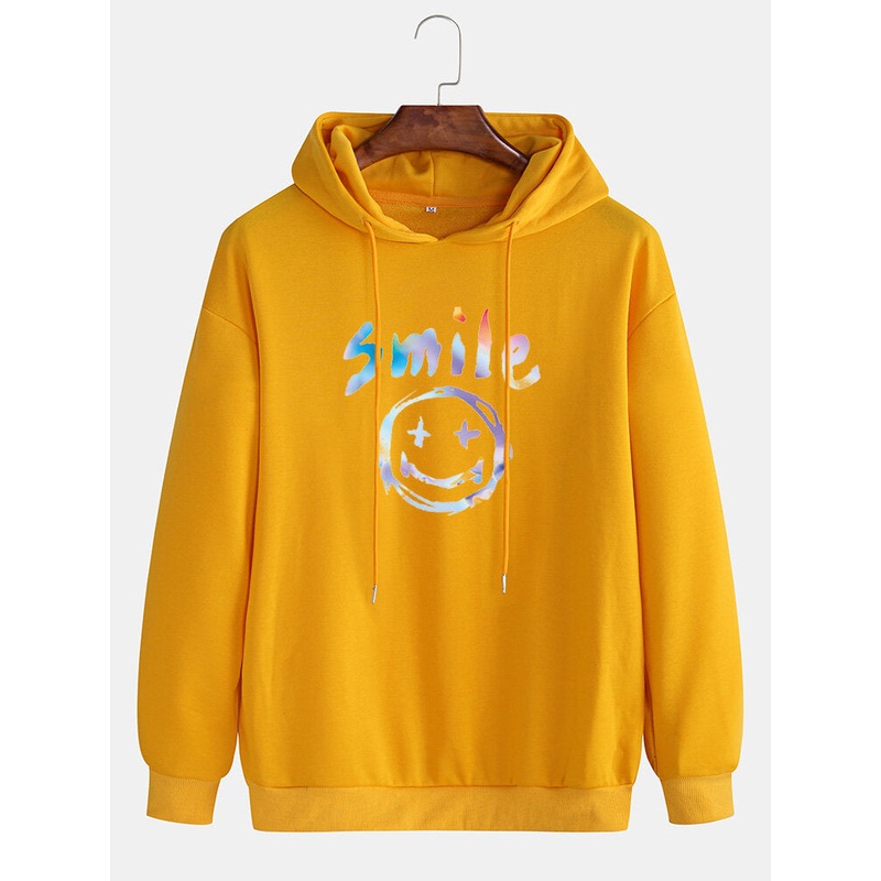 Mens Graffiti Smile Print Drawstring Casual Pullover Hoodie