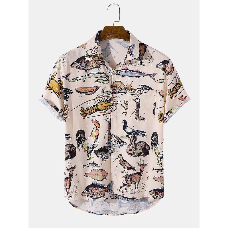 Mens Multi Animal Cartoon Short Sleeve Casual Shirts