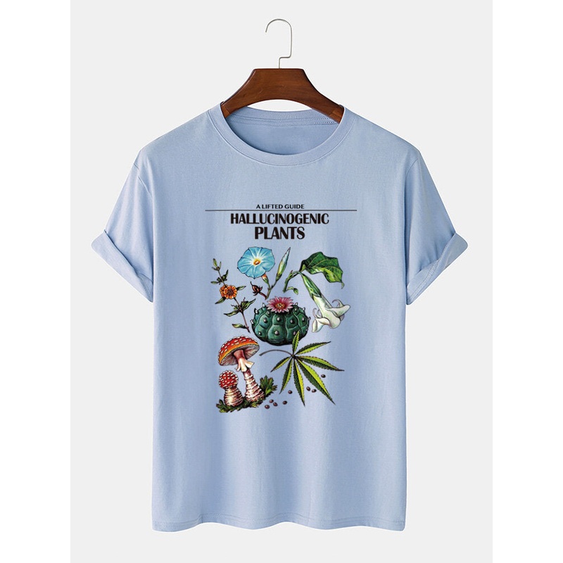 Mens Plants Pattern Print 100% Cotton O-Neck Short Sleeve T-Shirt