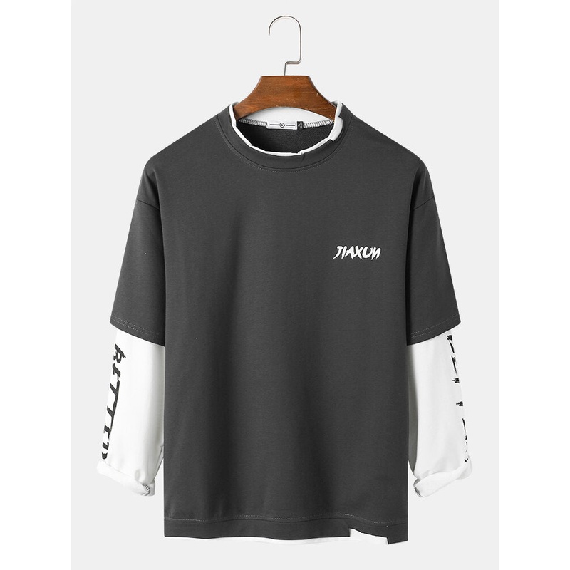 Mens Pullover Patchwork Letter Printed Black and White Sweatshirts