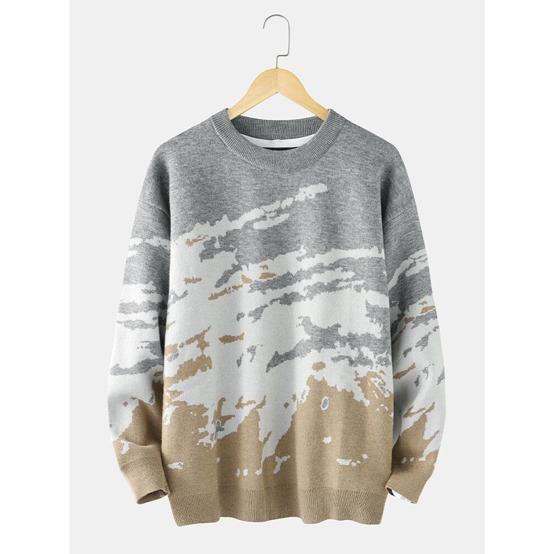 Mens Rib Knitted Pattern Drop Shoulder Casual Pullover Sweaters
