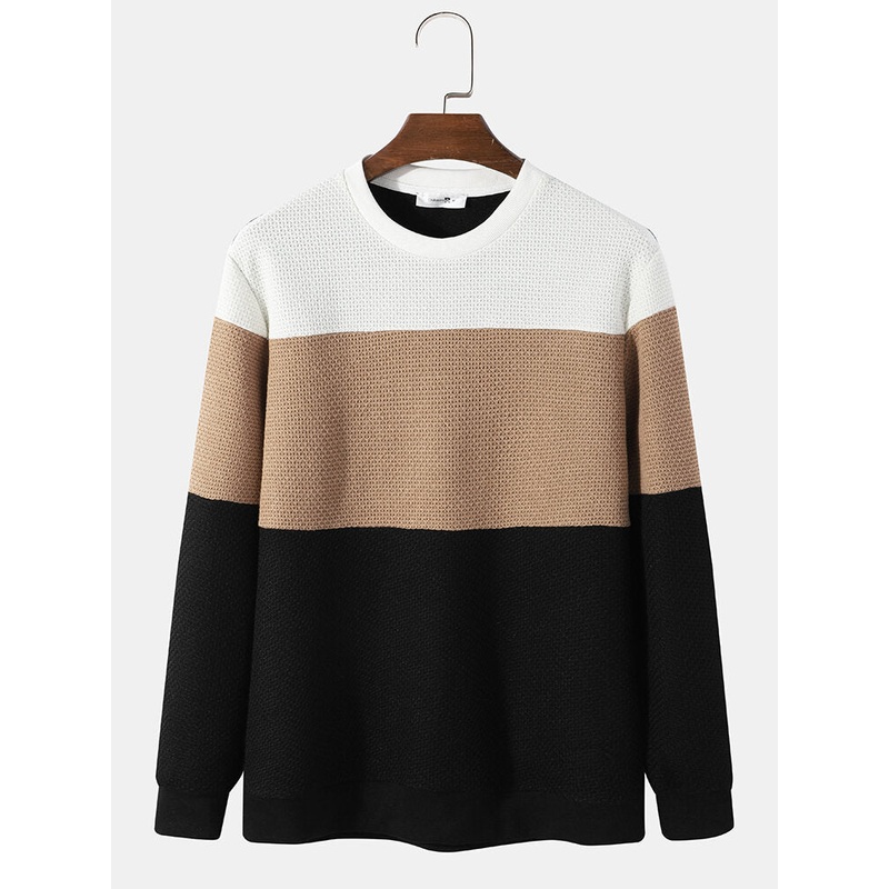 Mens TriColor Knitted Simple Classic Round Neck Sweatshirt