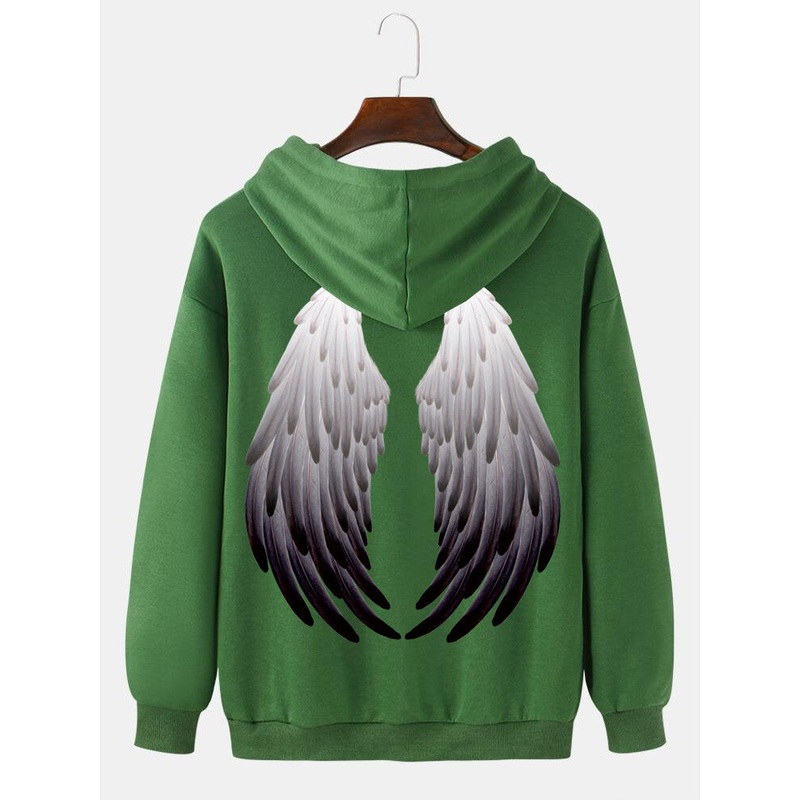 Mens Wing Pattern Letter Print Drop Shoulder Long Sleeve Deisgn Hoodies