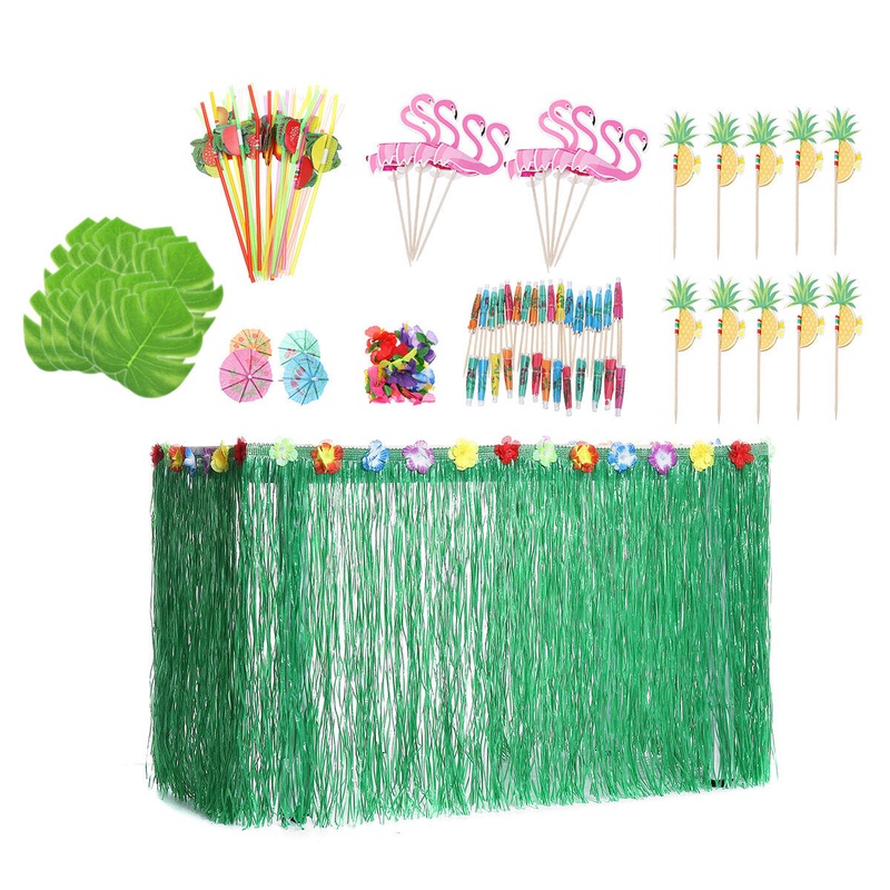 83/145/147Pcs Tropical Party Decoration Set with Hawaiian Table Skirt Palm Leaves Flamingo Balloons Set For Outdoor Party Accessories