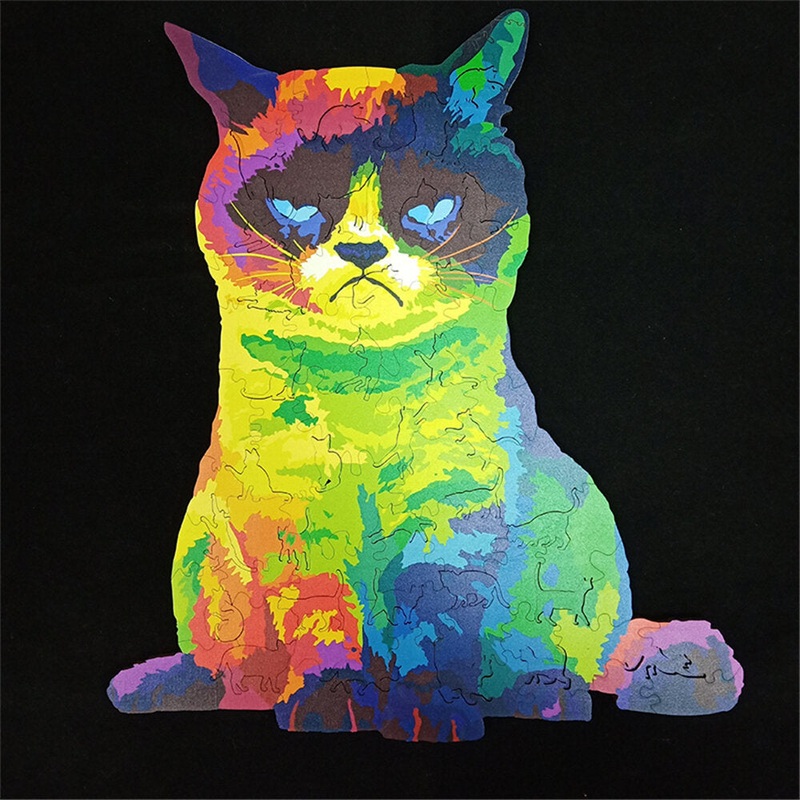 A3/A4/A5 Wooden Rainbow Cat Puzzle Cartoon Animal Shape Mysterious Early Education Toys Gifts for Childrens Adults Kids