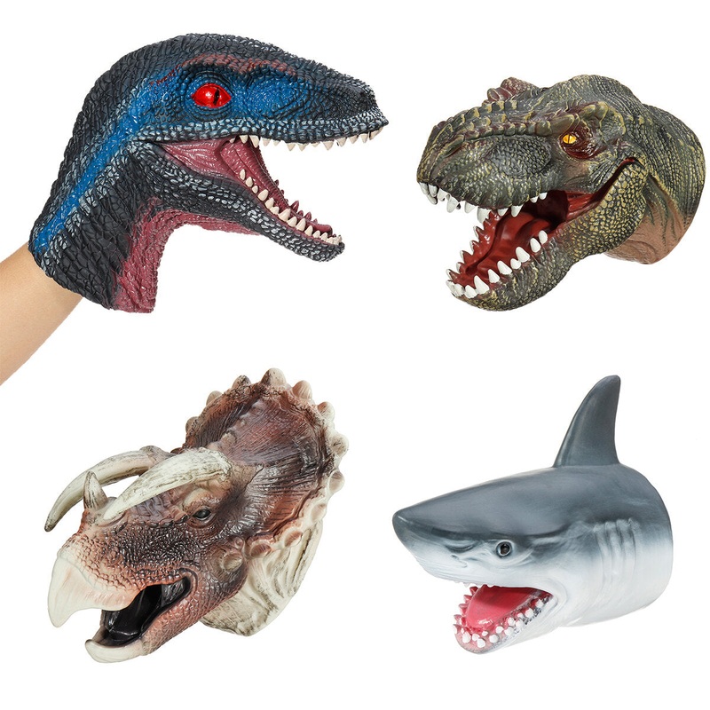 Animal Hand Puppet Imitation Dinasour Soft Rubber Gloves Shark Rex Head Shape Gloves For Children Funny Toys