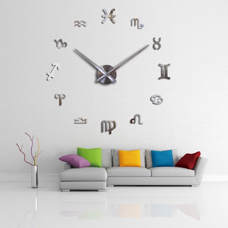 Creative Wall Clock Mute Wall Decoration Wall Stickers DIY Acrylic 12 Zodiac Constellation Large Wall Clock Living Room