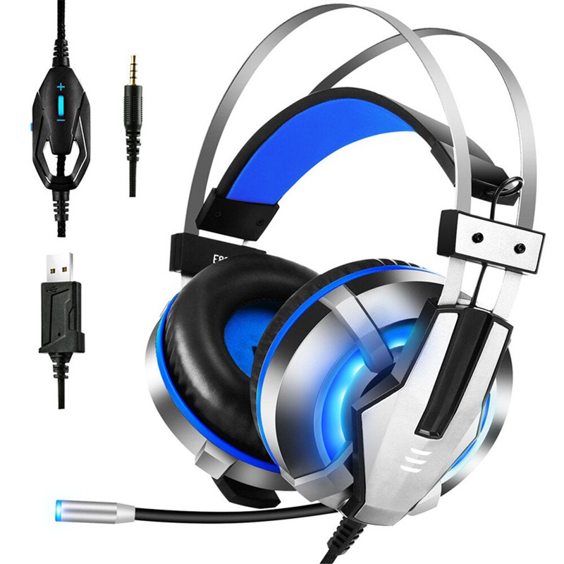 EKSA E800 Wired Gaming Headphone Over Ear Gaming Headset Blue Yellow Soft Earpads Headphones With Rotate Mic LED Light For PC Gamers