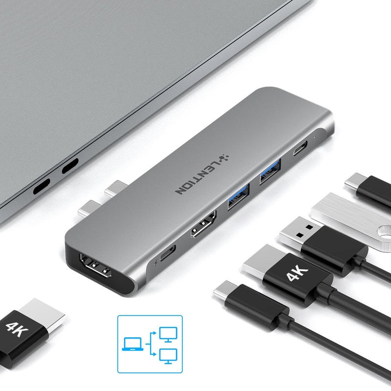 Lention 6 in 1 USB-C Hub Docking Station Adapter With 1* PD/1*Type-C/2*HDMI/2*USB 3.0