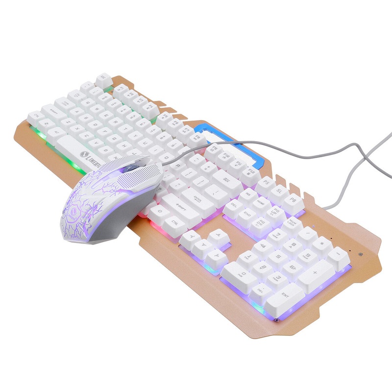 LIMEIDE T21 Keyboard & Mouse Set USB Wired 104 Keys Metal Panel Rainbow Backlight Mechanical Feel Gaming Keyboard Gaming Mouse Combo for PC Computer Laptop