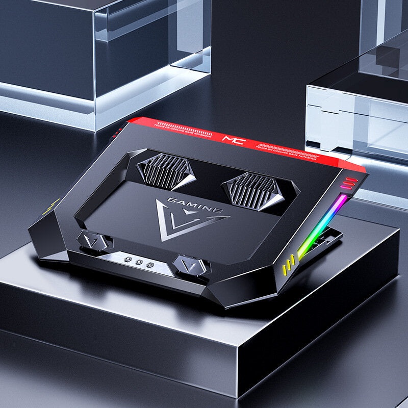 MC X500 Laptop Cooling Pad Stainless Steel Silent Air Cooling Foldable Height Adjustable RGB Lighting Laptop Radiator