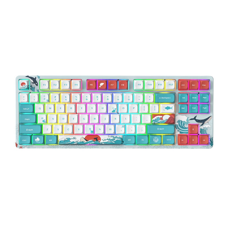 XVX M87 87 Keys Dual Mode Mechanical Gaming Keyboard Hot Swappable Gateron Red Switch PBT Keycaps RGB 2.4GHz Wireless/Wired Programmable Gaming Keyboard