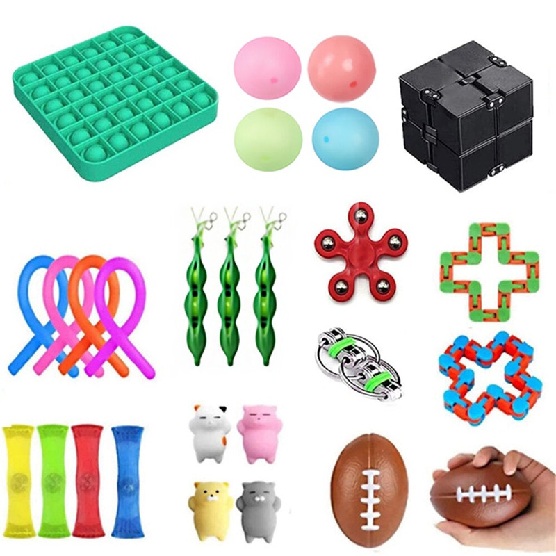 23/24/27 pcs Fidget Bubble Toys Sensory Set DIY Decompression Artifact Fidget Bubble Cube for Adults Girl Children Expression Emotion Stress