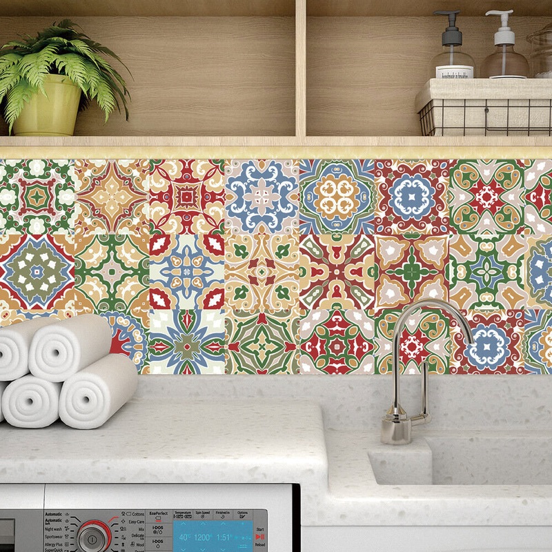 24Pcs Simulation Color Retro Tiles Stickers Home Decoration Self-adhesive Waterproof DIY Wall Stickers Floor Stickers
