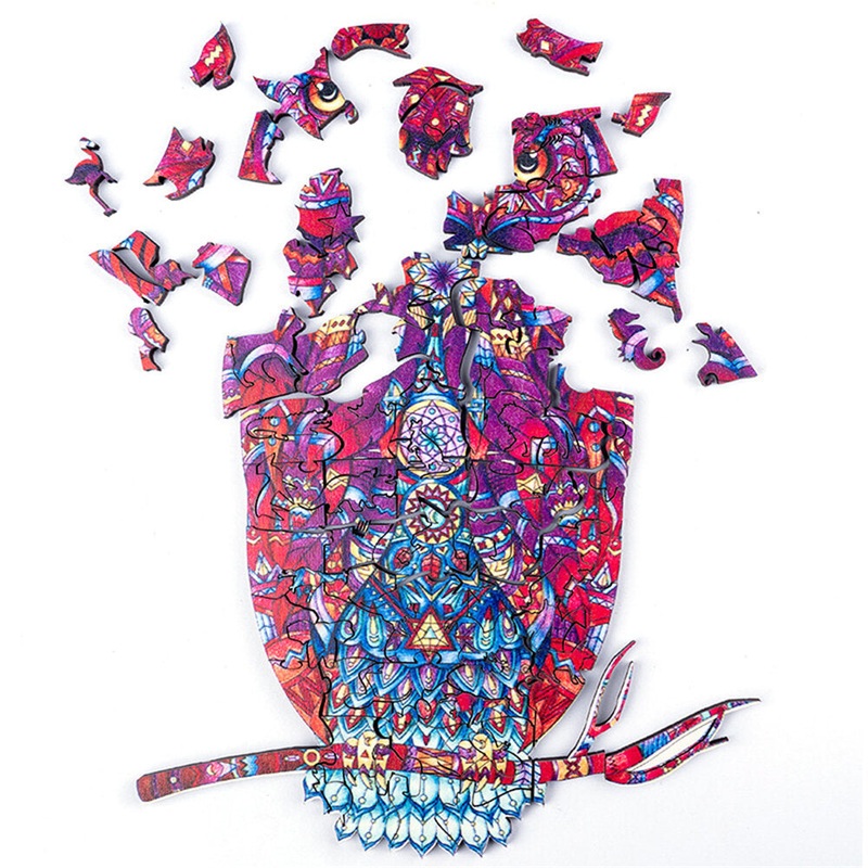 A3/A4/A5 Unique Shape Wooden Animal Ornate Owl Puzzle Toy Jigsaw Pieces Early Education Puzzle Art Toys Gifts for Family Game