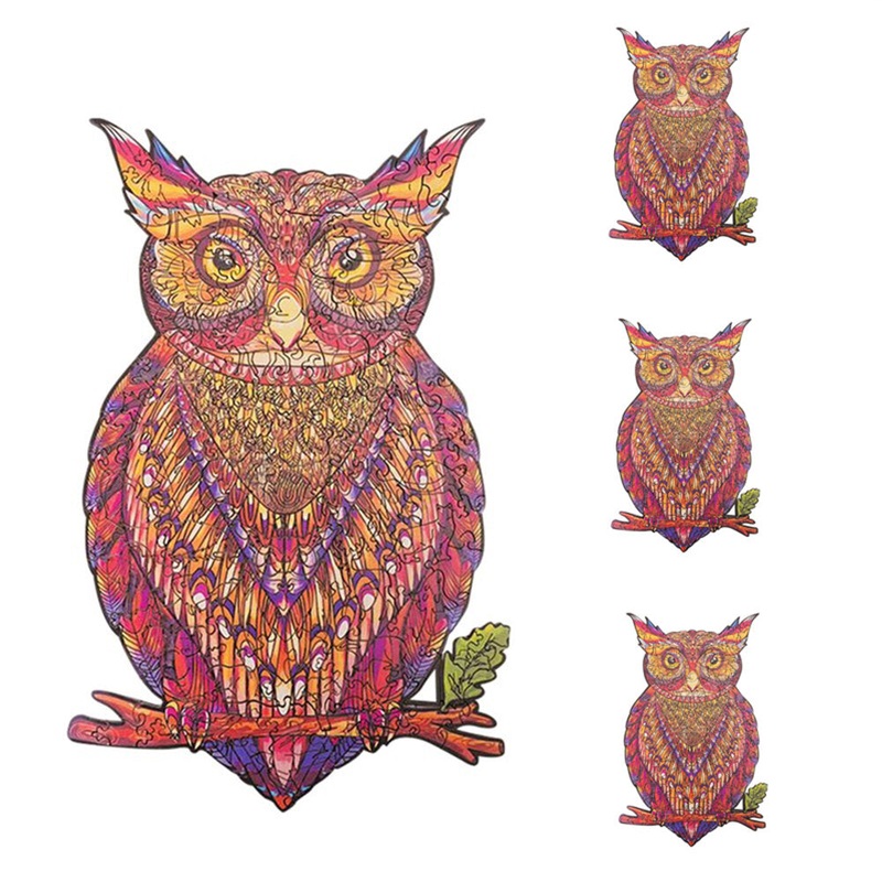 A3/A4/A5 Wooden 3D Owl Pattern Puzzle Colorful Mysterious Charming Early Education Puzzle Art Toys Gifts for Childrens Adults
