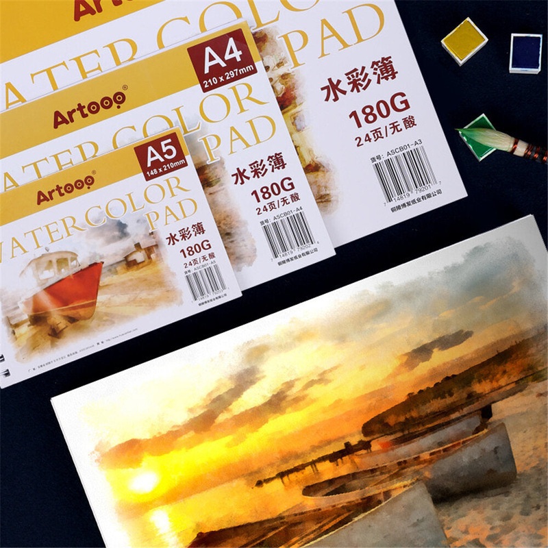 Artoop Watercolor Book A3/A4/A5 180G 24Pages Iron Coil Binding Acid-Free Watercolor Paper Book Sketching Gouche Paper For Beginners