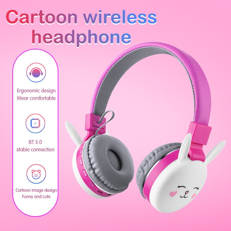 Bakeey bluetooth V5.0 Headphones HD Stereo TF Card Wireless Foldable Headset Cartoon Animal Rabbit Cat Music Eeadphone with Mic