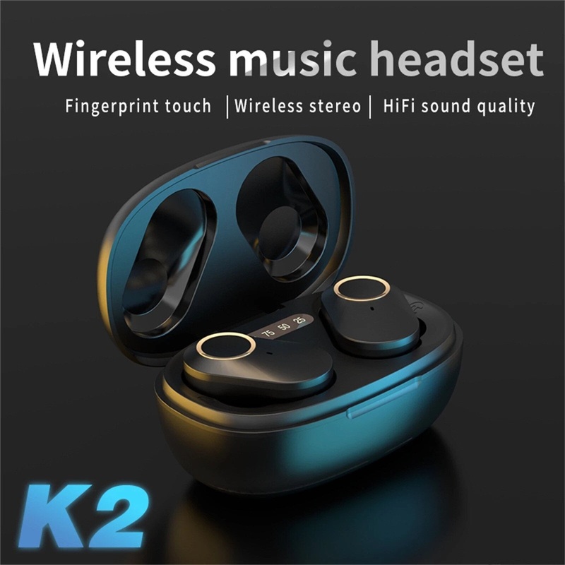 Bakeey K2 TWS Earphone Wireless bluetooth 5.0 Headset HIFI Stereo Bass HD Calling Noise Reduction In-Ear Earbuds Smart Touch Sweatproof Sports Headphones with Mic