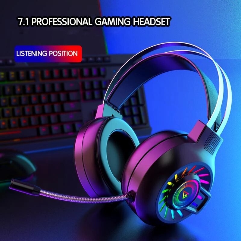 Bakeey M10 Wired Headphones 7.1 Channel RGB Light Gaming Headset HIFI Stereo With Mic for Laptop Desktop Computer Video