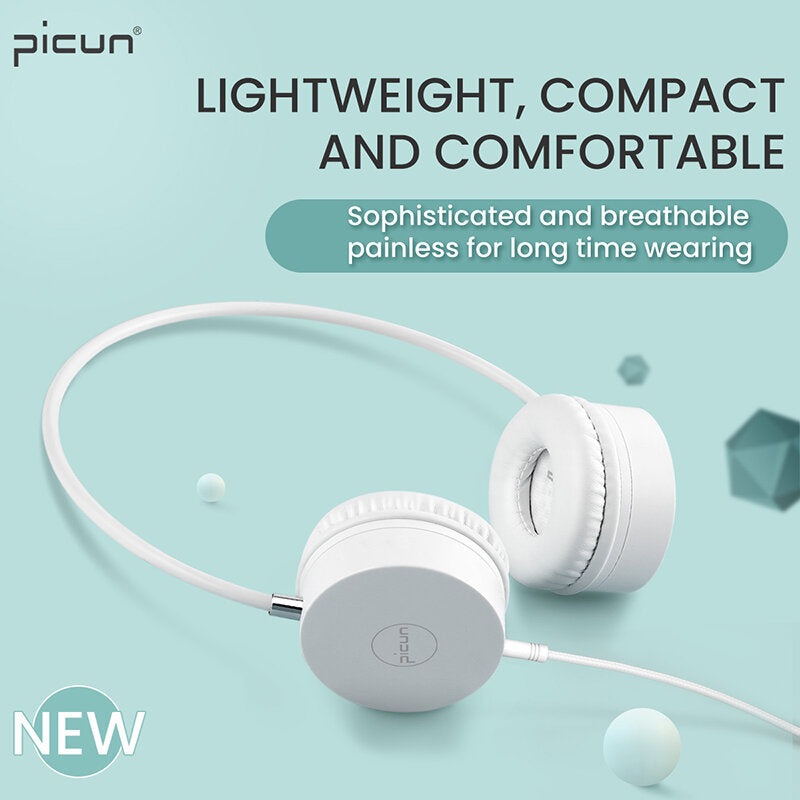 Picun C20 Wired Headphones Over Ear Headset Stereo Bass Earphones HiFi Sound Music with Mic for phone PC