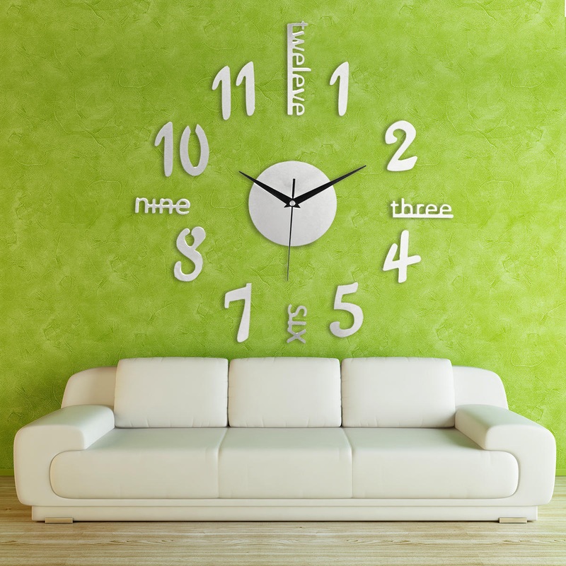 3D Large Number Mirror Wall Clock Sticker Decor For Home Office Kids Room