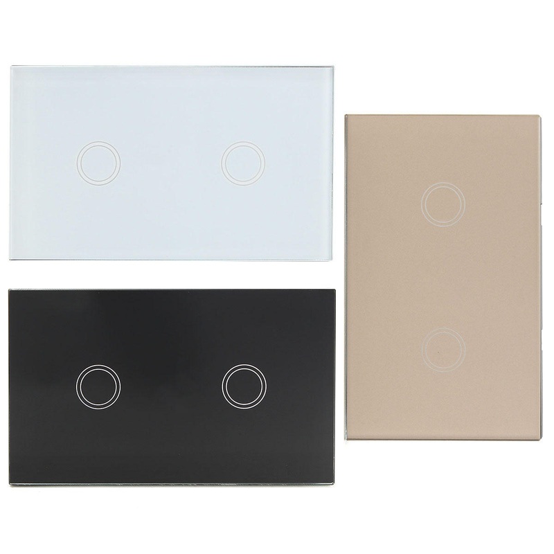 AC 110V-240V 1 Way 2 Gang Crystal Glass Remote Panel Touch LED Light Switches Controller With Remote