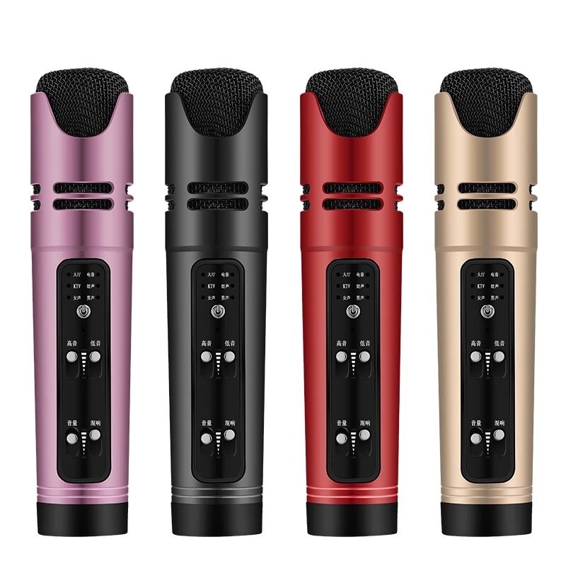 Bakeey C16 DSP Metal Handheld Wireless Recording Karaoke Microphone Support 6 Voice Voice-Changing Built-In Sound Card Anchor Live Singing Microphones For Mobile Phone