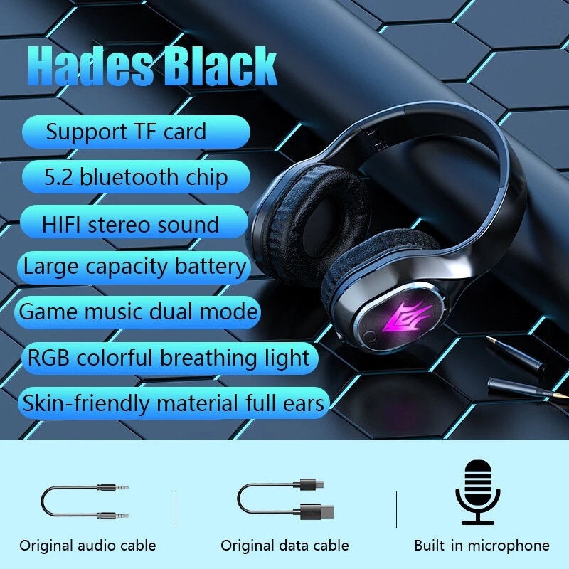Bakeey T2 bluetooth 5.2 Wireless Game/Music Mode Foldable Gaming Headphone RGB Magic Lights 3D Stereo HiFi Headsets With Mic