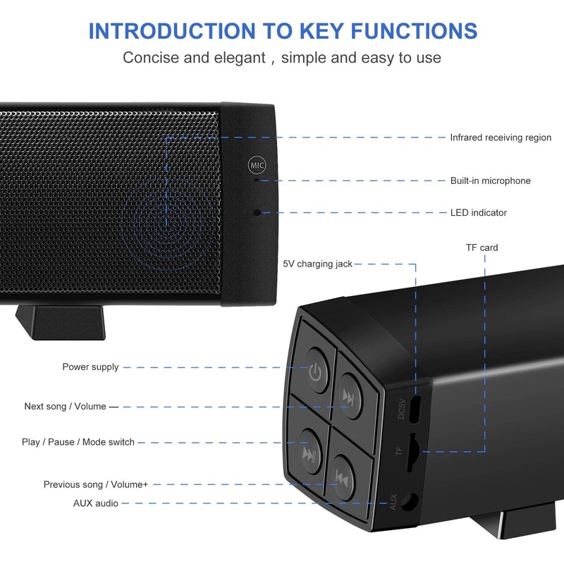 Bakeey Y7 bluetooth 5.0 Soundbar Wireless Speakers Hifi 3D Stereo Support AUX/TF Card with HD Mic