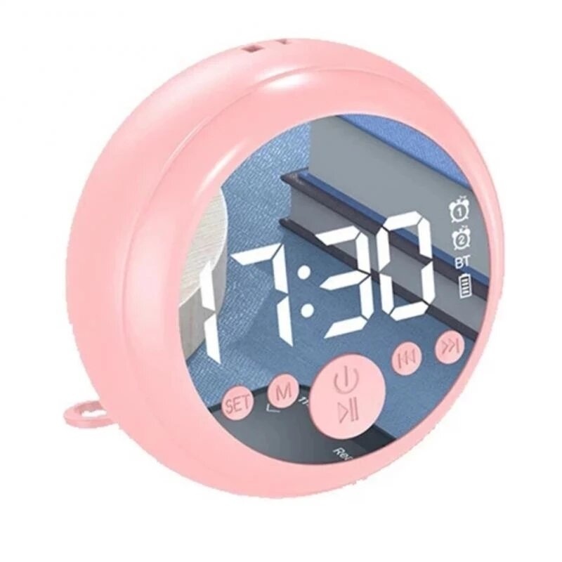 Bakeey Z2 bluetooth 5.0 Speaker Mirror Dual Alarm Clock HIFI Stereo Mini Round Shape Subwoofer Support FM Radio TF Card